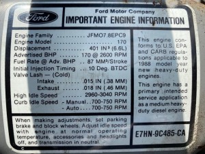 1988 FORD 6.6L ENGINE 170HP