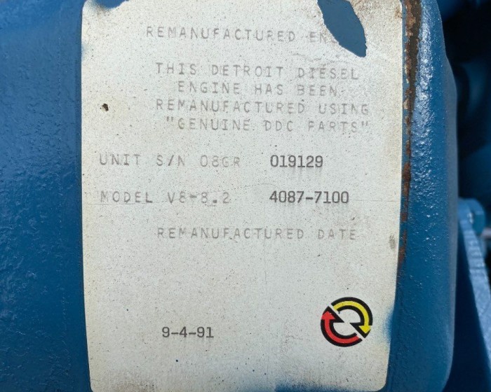 1991 DETROIT 8.2N ENGINE 205HP