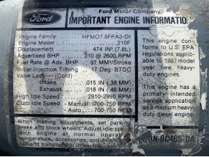1987 FORD 6.6L. 7.8L ENGINE 210 HP
