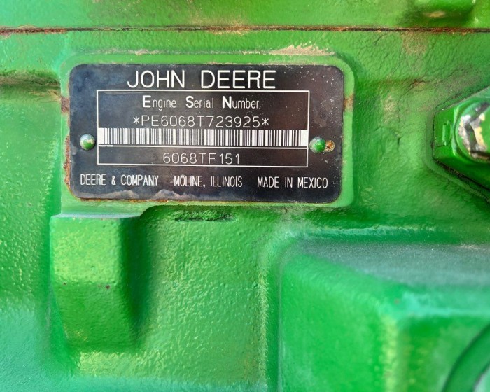 2013 JOHN DEERE 6068T ENGINE 165HP